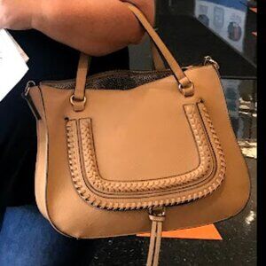 Sole Society Large Braid Zipper Brown Satchel Tote